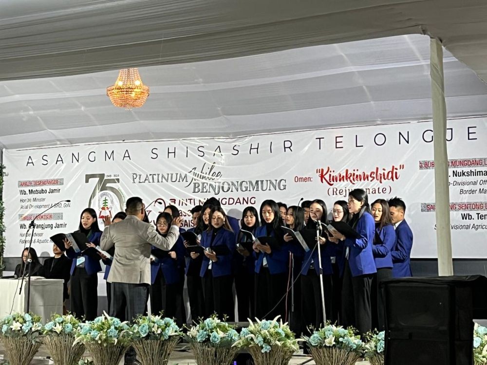 Asangma Jubilee Choir presenting a special number during the occasion of their platinum jubilee celebration on December 18.